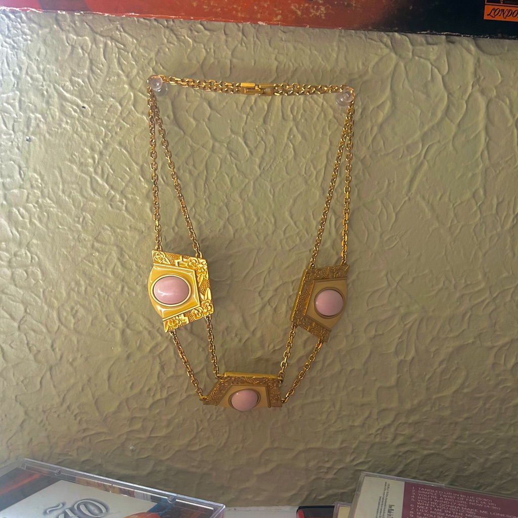 Vintage Monet Rare Pink And Gold DoubleStringed Necklace